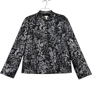 Chico's Blazer Jacket Size L Black Silver Metallic Lined Snap Up Button Detail